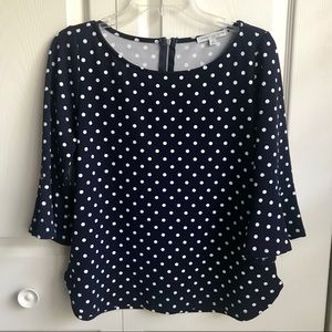 Blue and White Polka Dot Top